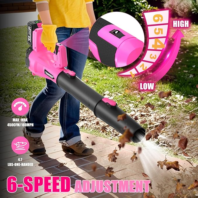 Cordless Leaf Blower, 21V Battery Leaf Blower with 6-Speed Levels, Handheld Lightweight Blower & 2 Extended Tubes, Snow Blower for Blowing Leaves, Lawn, Garden, Garage, Yard, Valentine's Day Gift