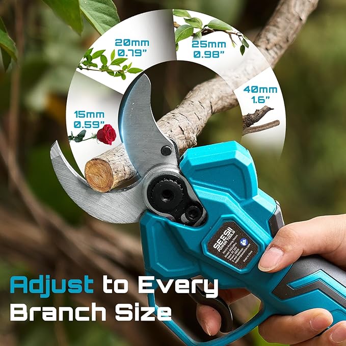 SEESII Electric Pruning Shears Cordless: 1.6" Cutting Diameter Power Pruner - 2 Pcs 4.0Ah Batteries, Brushless Motor, Extra SK5 Blade, 4 Modes Adjustable Branch Cutter for Tree Flower Trimming
