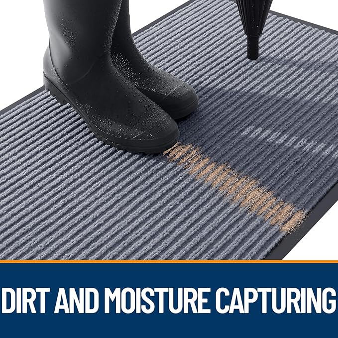 OLANLY Front Door Mat Indoor Outdoor Entrance, Waterproof Heavy Duty Doormat, Fade Resistant, Low Profile, Easy Clean Patio Porch Welcome Floor Mats for Entry, 47x23, Ash Grey