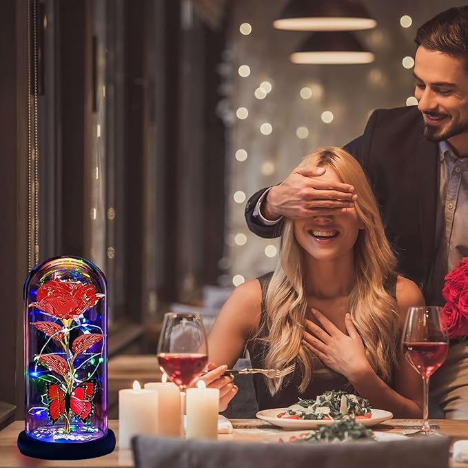 Valentines Day Gifts for Her,Valentines Day Rose Flowers Gifts for Mom Girlfriend Women Wife,Birthday Gifts for Women, Valentines for Her,Glass Flowers Light Up Rose Gifts for Mom, Red Rose
