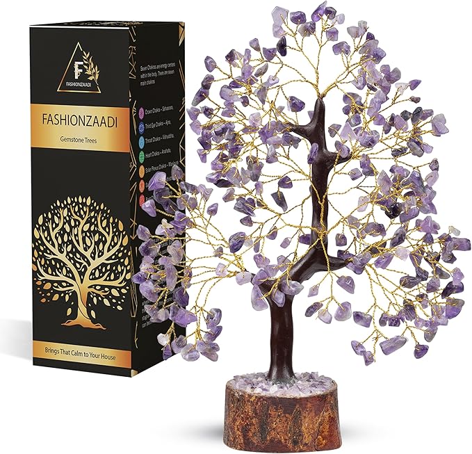 FASHIONZAADI Amethyst Crystals Tree of Life - Stones and Crystals - Bonsai Tree - Good Luck Gifts for Women - Meditation Accessories - Chakra Stones Decor