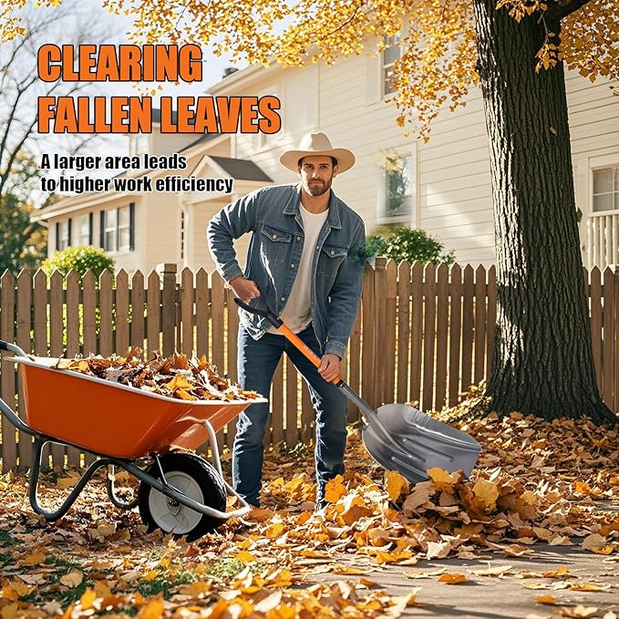 WIKER Aluminum Snow Shovel for Driveway, 45-Inch Large Capacity Blade, 3.5lbs Lightweight with Fiberglass D-Grip Handle, Heavy Duty Metal Snow Removal Tool for Home and Garden