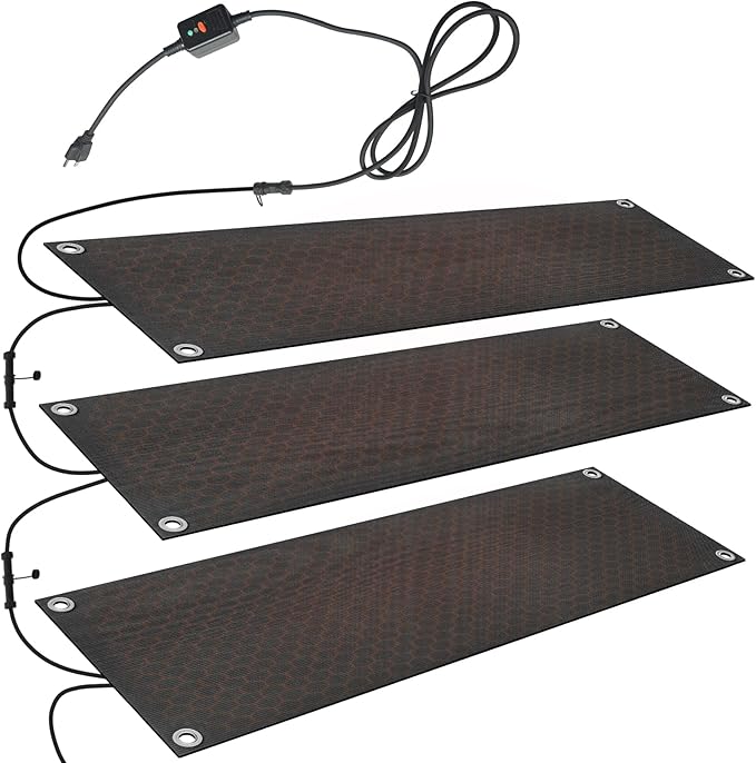 mestyl Heated Snow Melting Mats Outdoor, 10 x 30 Inch Heated Outdoor Mats, Snow and Ice Melting Mats No-Slip Winter Outdoor Heated Mats for Stair, Walkway, Steps, Sidewalks, Decks, Driveway, 3Pcs