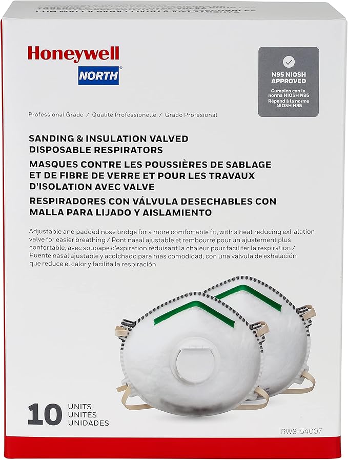 Honeywell Safety Products NIOSH-Approved N95 Respirator Mask with Exhalation Valve for Airborne Particulates, 10-Pack (RWS-54007), White
