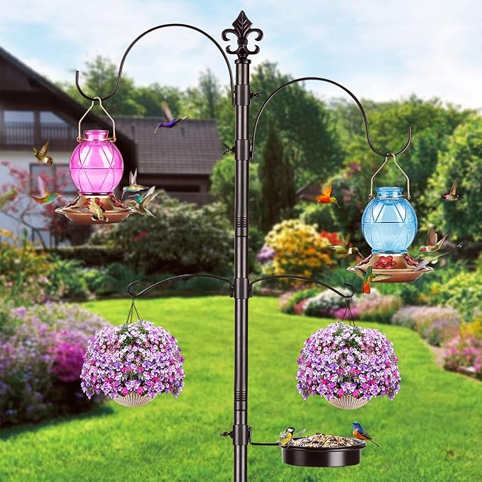 BOLITE Hummingbird Feeders for Outdoors Hanging, Glass Hummingbird Feeder, Wild Bird Feeder with Five Feeding Ports, 20 Ounces, 2 Pack, Purple and Blue, Birthday Gifts for Women Men, Gifts for Mom Dad