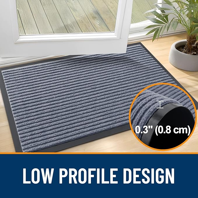 OLANLY Front Door Mat Indoor Outdoor Entrance, Waterproof Heavy Duty Doormat, Fade Resistant, Low Profile, Easy Clean Patio Porch Welcome Floor Mats for Entry, 47x23, Ash Grey