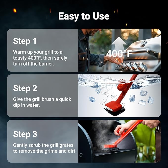 ThermoMaven BBQ Grill Brush Bristle Free - 17" Safe Steam Grill Cleaner Brush with Scraper and 5 Brush Heads for Porcelain/Gas/Charcoal Grill Outdoor Grill Barbecue Cleaner