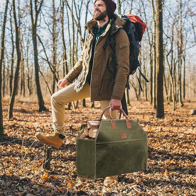 INNO STAGE Heavy Duty Firewood Log Carrier Tote Bag, Large Wood Storage Hay Hauling for Fireplace Fire Pit Outdoor Camping, BBQ Barbecue
