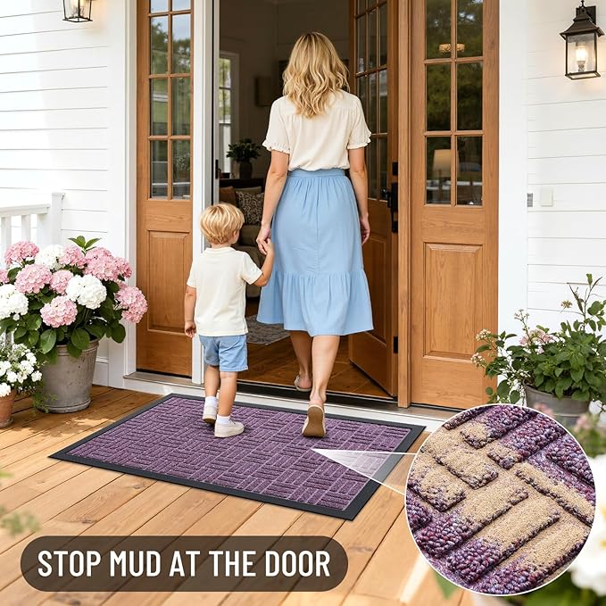OLANLY Front Door Mat Outside Entrance 71x23, Absorbent, Heavy Duty Sturdy Natural Rubber Doormat Indoor Outdoor, Non-Slip, Stain and Fade Resistant, Low Profile Floor Mat for Entryway, Violet