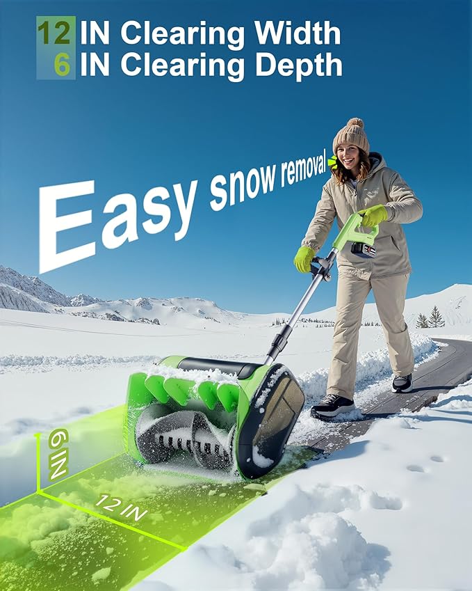 DEGGE Electric Cordless Snow Shovel, 2X 3.0Ah/ 21V/ 12-Inch Battery Snow Blower with Directional Plate & Adjustable Front Handle, Snow Removal for Driveway Sidewalk, Steps, Patio (Charger Included)