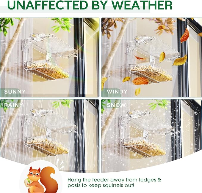 Window Bird Feeder for Outdoors, Clear Wild Bird Feeders Window Mounted with Self-Adhesive Hooks, Outside Hummingbird, burd, Oriole, Finch Bird Watching for Garden, Yard, Elderly Kids Viewing
