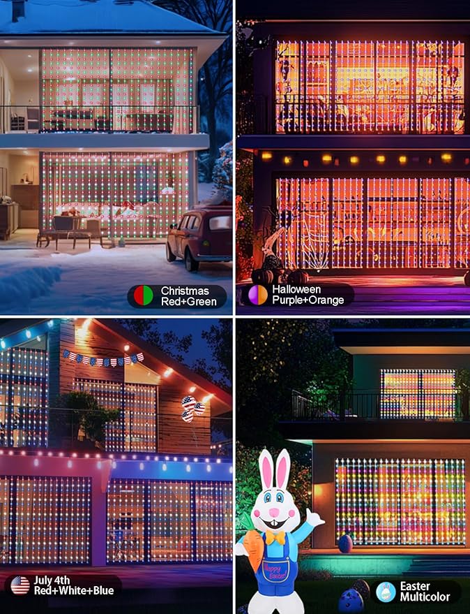 echosari Smart 600 LED Curtain Lights, 20Ft x 10Ft, Compatible with Alexa, App Control, DIY Fairy Lights, Dynamic for Backyard, Home, Wedding, Party Decor - RGB Color Changing IC
