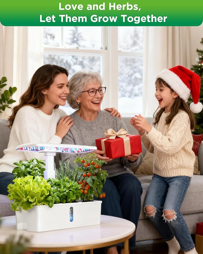 Hydroponics Growing System Kit 12 Pods, Hydroponic Herb Garden Kit Indoor with 24W LED Grow Light, Smart Indoor Garden, Height Adjustable, Auto Timer, Quiet Pump, Gardening Gifts for Mom Women, White