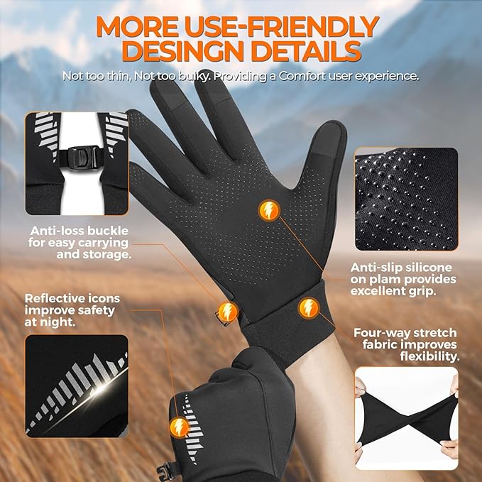 rivmount Winter Gloves Women Men, Cold Weather Touch Screen Liner Glove, Windproof 3-Layers, for Running, Cycling, Biking, Hiking, Driving
