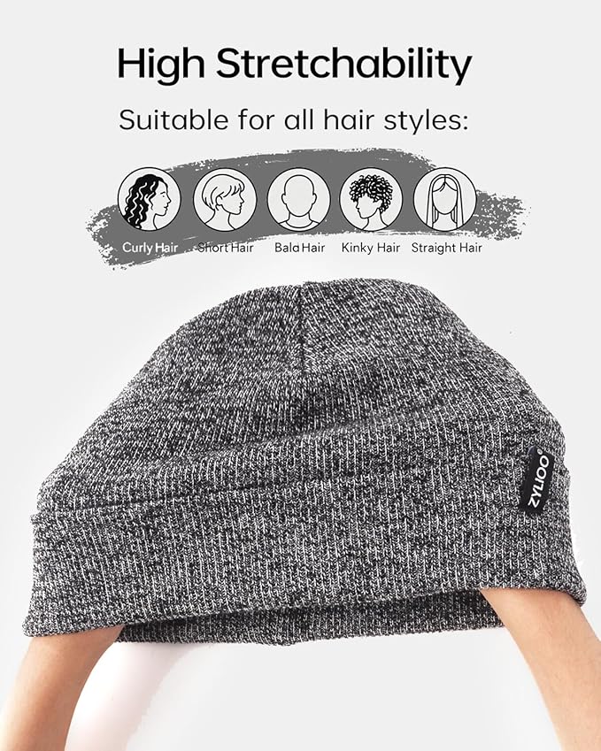 Zylioo Oversize Beanie Hats, XXL Big Size Ribbed Knit Cuffed Winter Hat for Cold Weather, Warm Skull Watch Cap