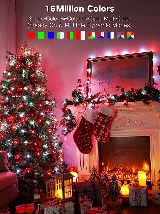 BrizLabs Smart Fairy String Lights, 66ft 200 LED WiFi Pink & White Valentine's Day Fairy Lights App Control, Dimmable Rainbow Christmas Lighting, Music Sync Xmas Lighting Work with Alexa & Google Home