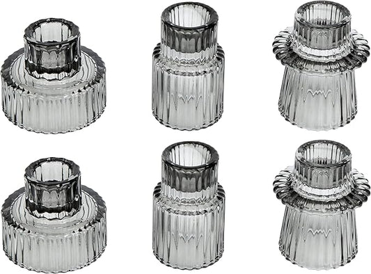 Vixdonos Taper Glass Candlestick Holders Tealight Candle Holders for Table Centerpieces, Wedding Decor and Dinner Party (6 Pcs, Gray)