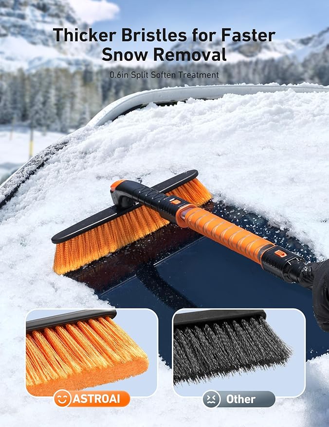 AstroAI 39.37" Ice Scrapers for Car Windshield and Snow Brush with Foam Grip and 360° Pivoting Brush Head for Christmas Car Auto Truck SUV(Orange)