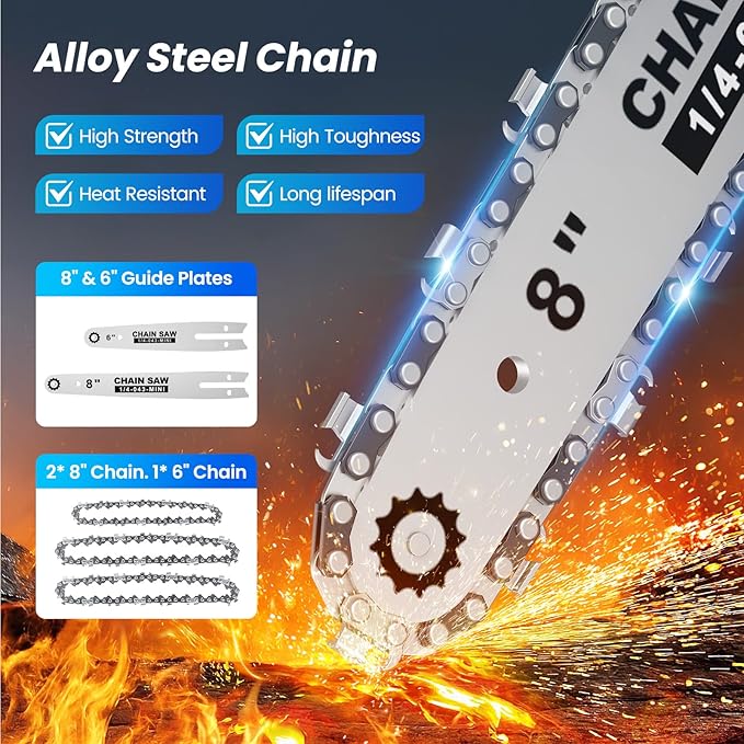 Mini Chainsaw Cordless, 8 Inch & 6 Inch Electric Chain Saw with 2*4000mAh Batteries, Battery Powered Handheld Chain Saw for Trees Trimming Cutter Small Chainsaw Gift for Men Father Husband Male Gadget