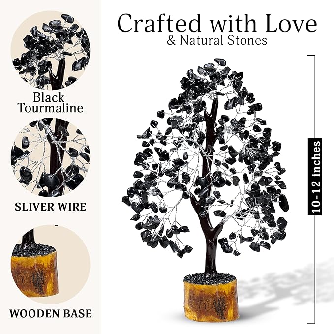 FASHIONZAADI Black Tourmaline Gemstone Tree - Crystal Tree of Life - Crystals and Stones Home Office Decor - Good Luck Gifts for Women