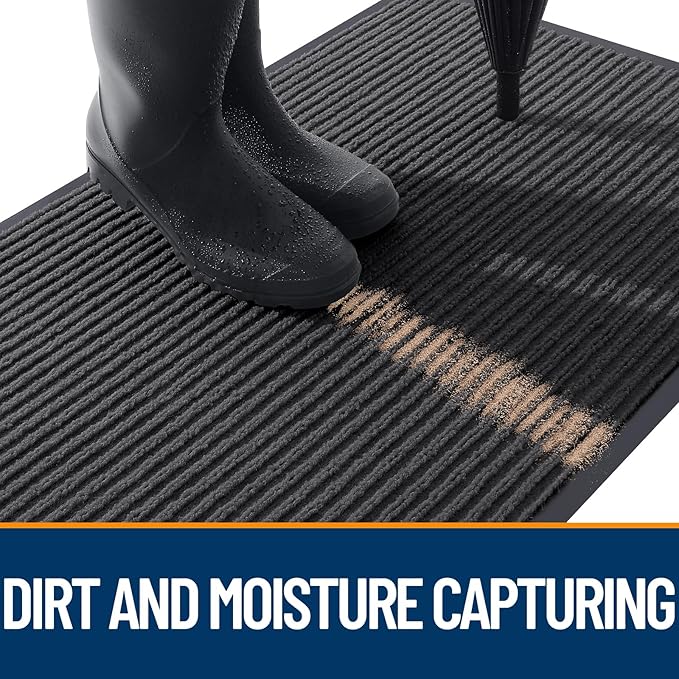 OLANLY Front Door Mat Indoor Outdoor Entrance, Waterproof Heavy Duty Doormat, Fade Resistant, Low Profile, Easy Clean Patio Porch Welcome Floor Mats for Entry, 71x34, Charcoal Grey