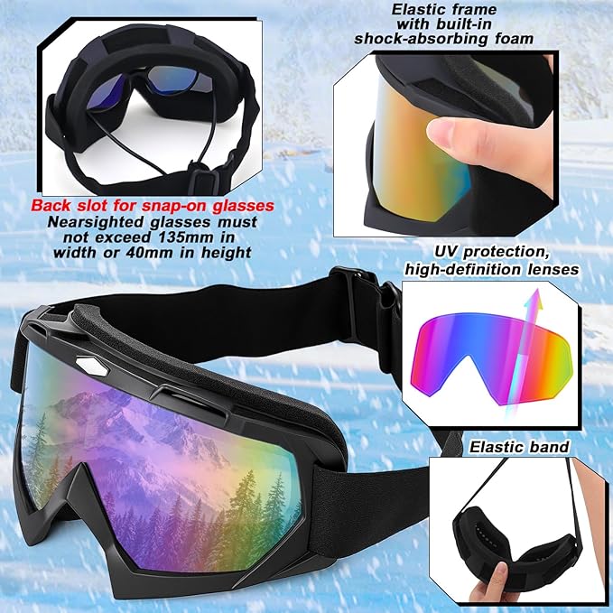 Ski Goggles, Snowboard Goggles for Men Women Kids, Skiing Snowboard Motorcycle Glasses for Adult Youth