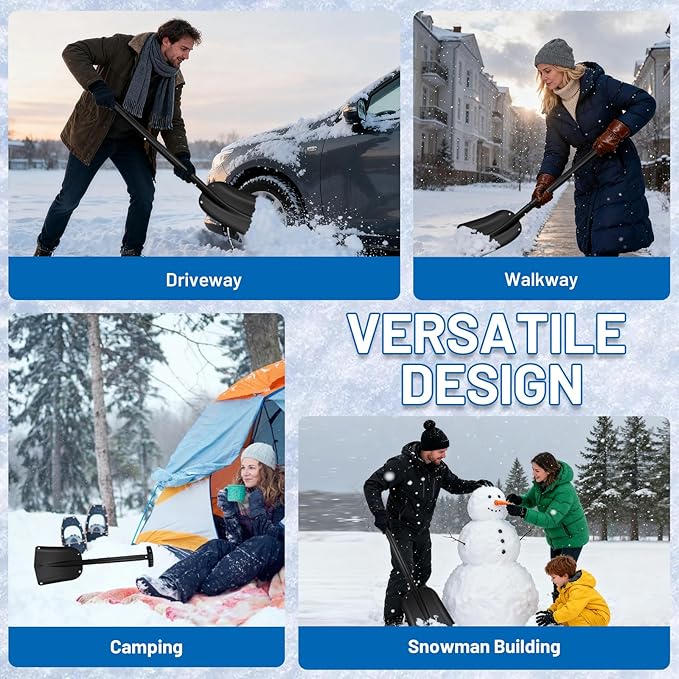 Car Shovel Snow Kit，Aluminium Collapsible Snow Shovel & Extendable Ice Scrapers for Car Windshield with Foam Grip，Snow Car Shovel for Car, Trucks, SUV, Vehicles