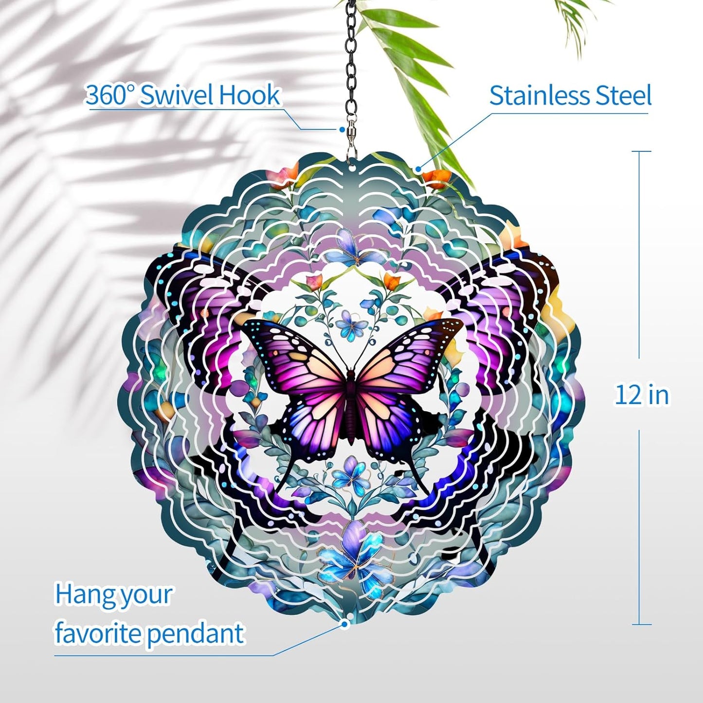 Wind Spinners Outdoor Butterfly - Birthday Gifts for Women Mom Wife Grandma, Hanging Wind Sculptures Wind Spinners, 12 inch 3D Wind Spinner for Garden Decor for Outside, Garden, Patio, Yard, Outdoor