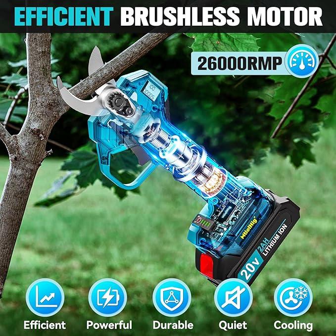 2 in 1 Pole Pruning Shears, 2" Cutting Diameter Electric Cordless Pole Pruner Compatible with Makita 18V Battery, with 2 x 2.0Ah Rechargeable Batteries, Brushless Motor,13ft Reach Pole Pruner