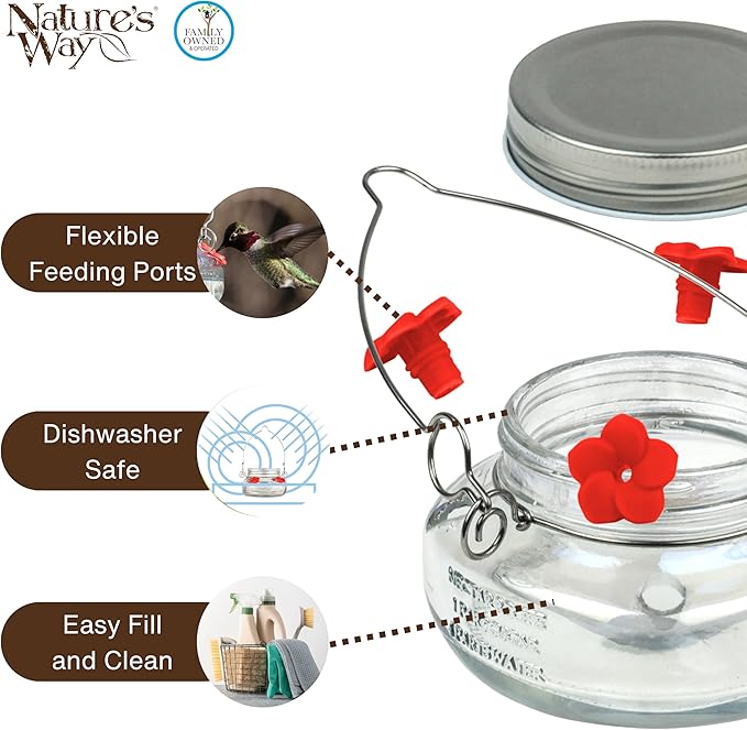 6 Nature's Way Mason Jar Hummingbird Feeders, 6 oz.6