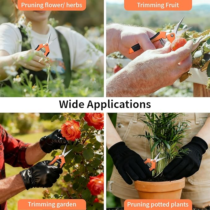 4 Pack Garden Pruning Shears, Stainless Steel Shears, Gardening Shears Scissors Pruning Shears for Gardening Tools (2pcs Orange+1pcs Green+1pcsBlue)