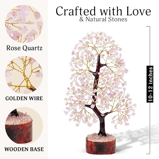 FASHIONZAADI Rose Quartz Crystal Tree of Life for Women Office Decor, Good Luck, Money, Meditation, Positivity, Handmade Healing Crystal Stones Bonsai Tree Spiritual Birthday Gifts for Women