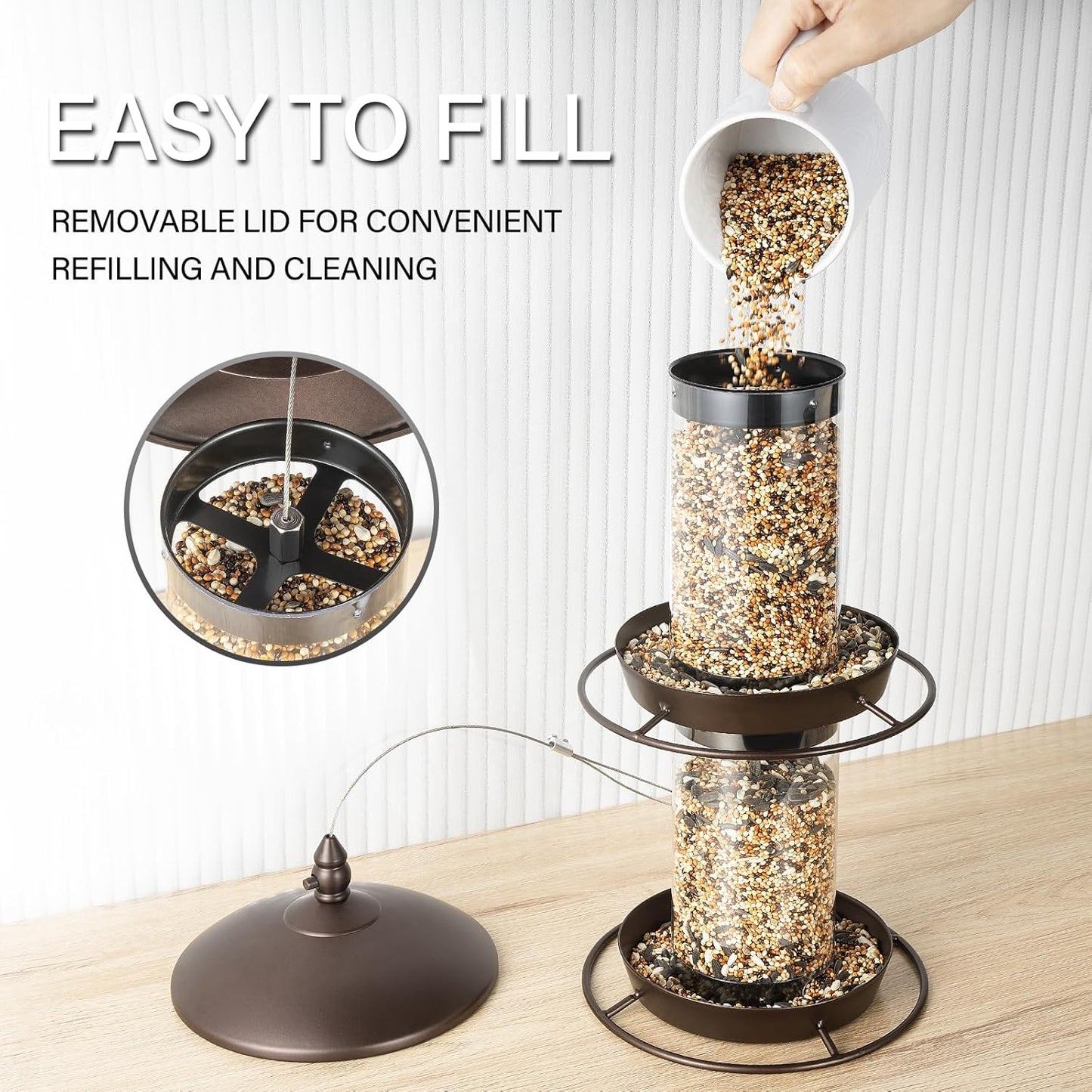 Backyard Expressions 2-Tier Bird Feeder with Sure-Lock Cap and Hanging Hook, Wild Bird Feeders - 4.5 lb Seed Capacity