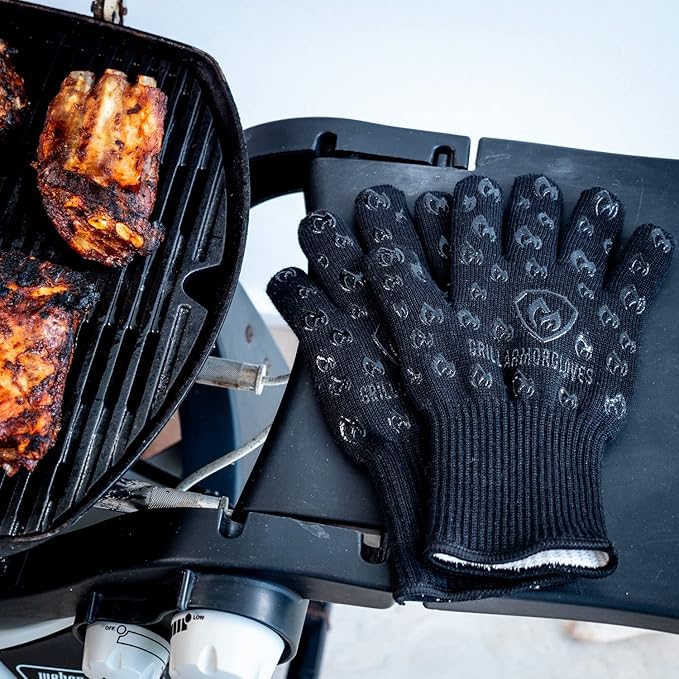 Grill Armor Oven Gloves – 932°F Heat, Fire & Cut Resistant Mitts for BBQ, Grill, Cooking, Grilling, Baking, Smoker & Fire Pit