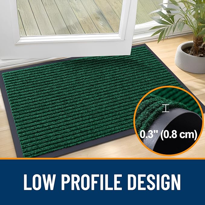 OLANLY Front Door Mat Indoor Outdoor Entrance, Waterproof Heavy Duty Doormat, Fade Resistant, Low Profile, Easy Clean Patio Porch Welcome Floor Mats for Entry, 71x34, Green