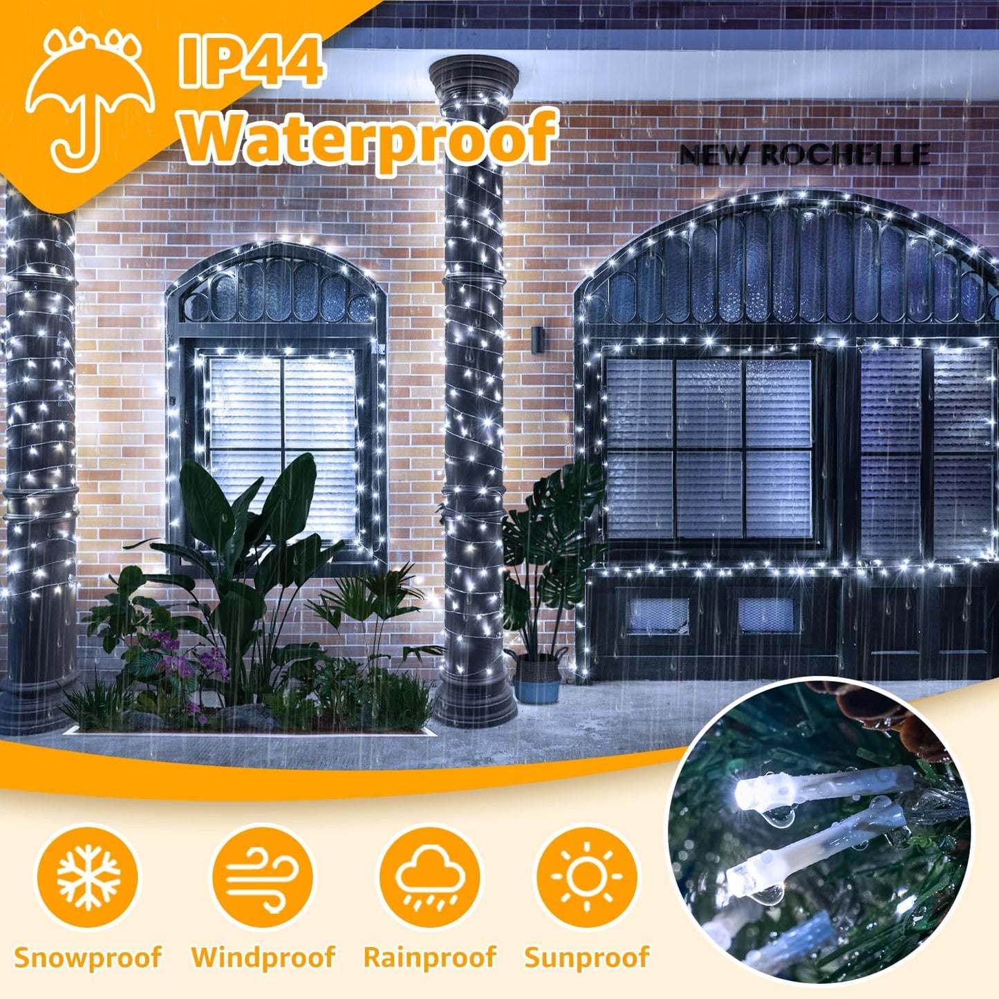 Ollny 120LED 40FT String Lights, Waterproof Connectable Fairy Lights with Timer 8 Modes, Cool White Plug in Christmas Light for Indoor Outdoor Patio Party Bedroom Classroom Decor