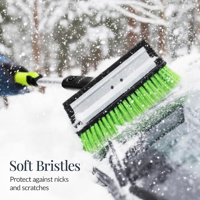 Best Choice Products Snow Brush with Squeegee & Ice Scraper, Up to 39" Extendable Foam Grip, 270° Pivoting Snow Brush for Car Truck SUV, Storage Bag Included - Lime