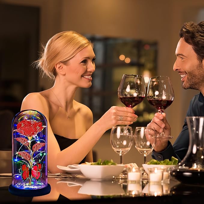 Valentines Day Gifts for Her,Valentines Day Rose Flowers Gifts for Mom Girlfriend Women Wife,Birthday Gifts for Women, Valentines for Her,Glass Flowers Light Up Rose Gifts for Mom, Red Rose