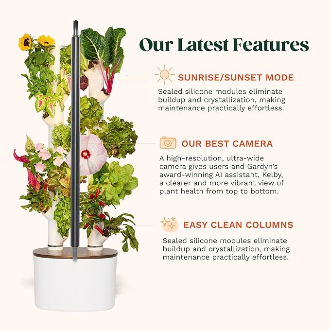 New & Improved! Gardyn Studio 2 Hydroponics Growing System - 16 Non-GMO Plants, Herbs, Vegetables - Smart Tower - Hydroponic Herb Garden Planter Indoor Kit - Indoor Gardening System w/Grow Lights