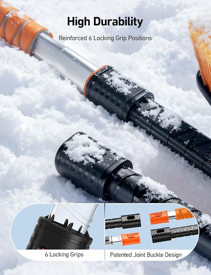 AstroAI 47.2" Ice Scrapers for Car Windshieldand Extendable Snow Brush with Foam Grip and 360° Pivoting Brush Head for Christmas Car Auto Truck SUV(Orange)
