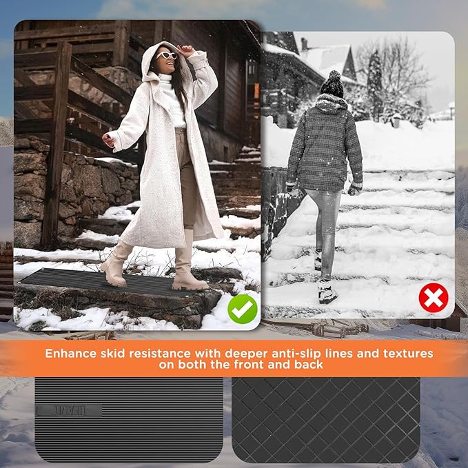 HEATIT Heated Snow Melting Mats, Heated Outdoor Rubber Mats for Stairs, Snow Melting and Ice Melting Mats for Sidewalks (10" X 38")