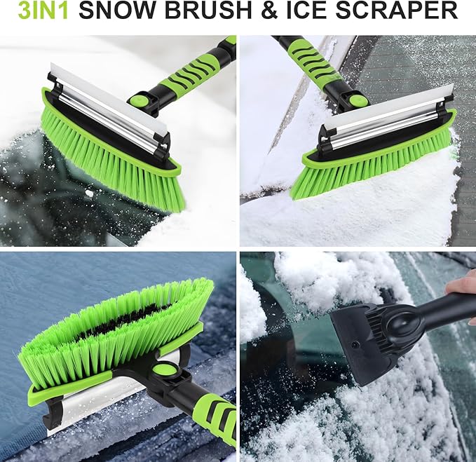 Yougfin 43" Ice Scraper for Car Windshield, Snow Brush with Squeegee, 3 in 1 Snow Removal for Cars with Foam Grip and 180° Pivoting Brush Head for Auto Truck SUV