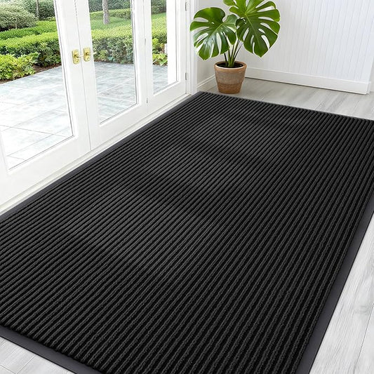 OLANLY Front Door Mat Indoor Outdoor Entrance, Waterproof Heavy Duty Doormat, Fade Resistant, Low Profile, Easy Clean Patio Porch Welcome Floor Mats for Entry, 59x35, Black