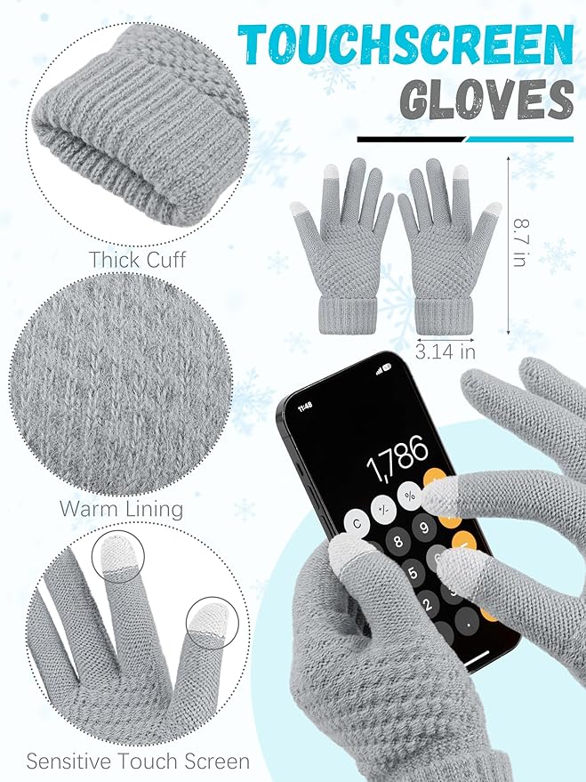 Winter Hat Scarf Gloves and Ear Warmer, Warm Knit Beanie Hat Touch Screen Gloves Set Winter Gifts Neck Scarves for Women