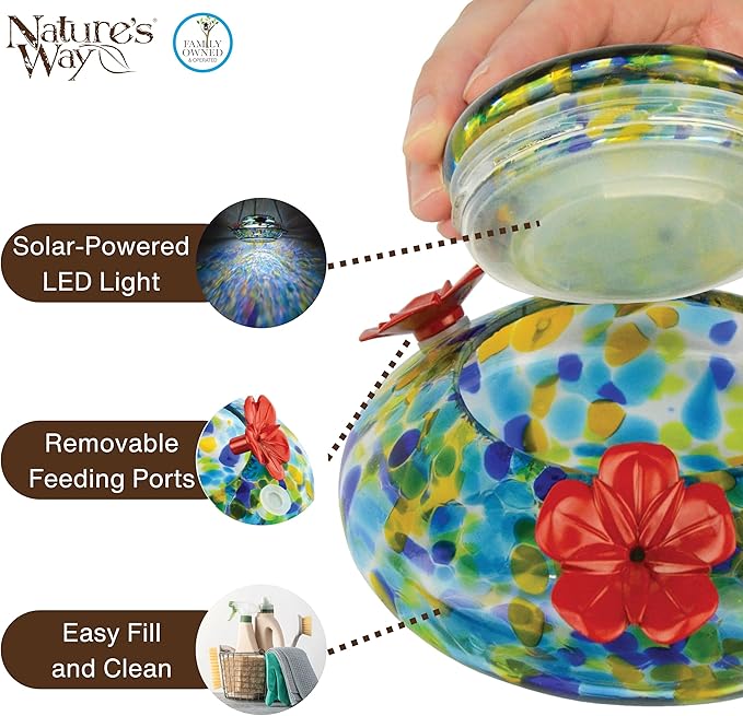 Nature's Way Bird Products GHF7 Hand Blown Illuminated Top Fill Hummingbird Feeder