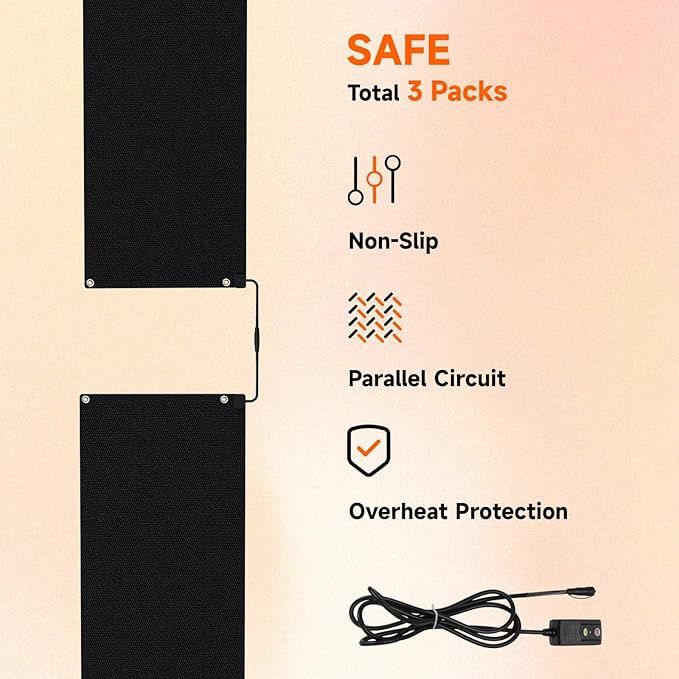 Roastove 3 Pcs Heated Snow Melting Mats, 20 x 60 inch No-Slip Rubber Heated Outdoor Mats, for Winter Outdoor Stairs, Steps, Doorways,Walkways, 2 .8in/h Melting Speed,with 1 Plug, Total 3 Packs