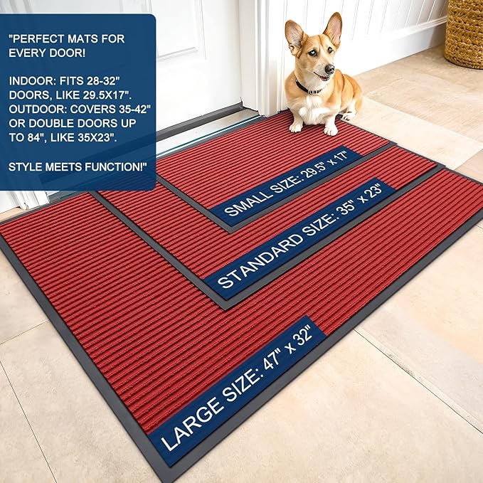 OLANLY Front Door Mat Indoor Outdoor Entrance, Waterproof Heavy Duty Doormat, Fade Resistant, Low Profile, Easy Clean Patio Porch Welcome Floor Mats for Entry, 71x23, Red