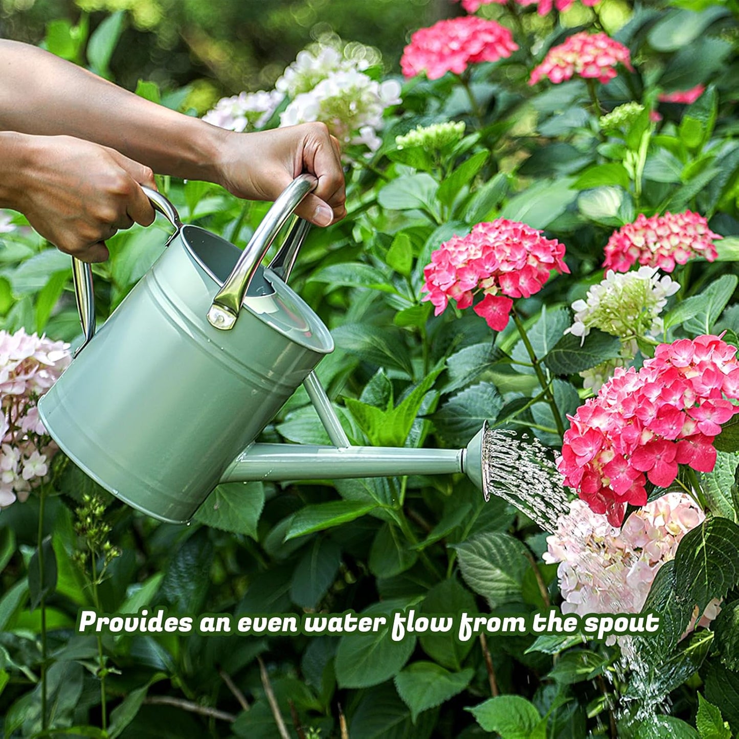 1 Gallon Watering Can for Plants, Watering Cans for Indoor&Outdoor Gardening, Galvanized Steel Watering Pot with Removable Spout, Metal Water Can with Ergonomic Movable Handle(Cream Green)