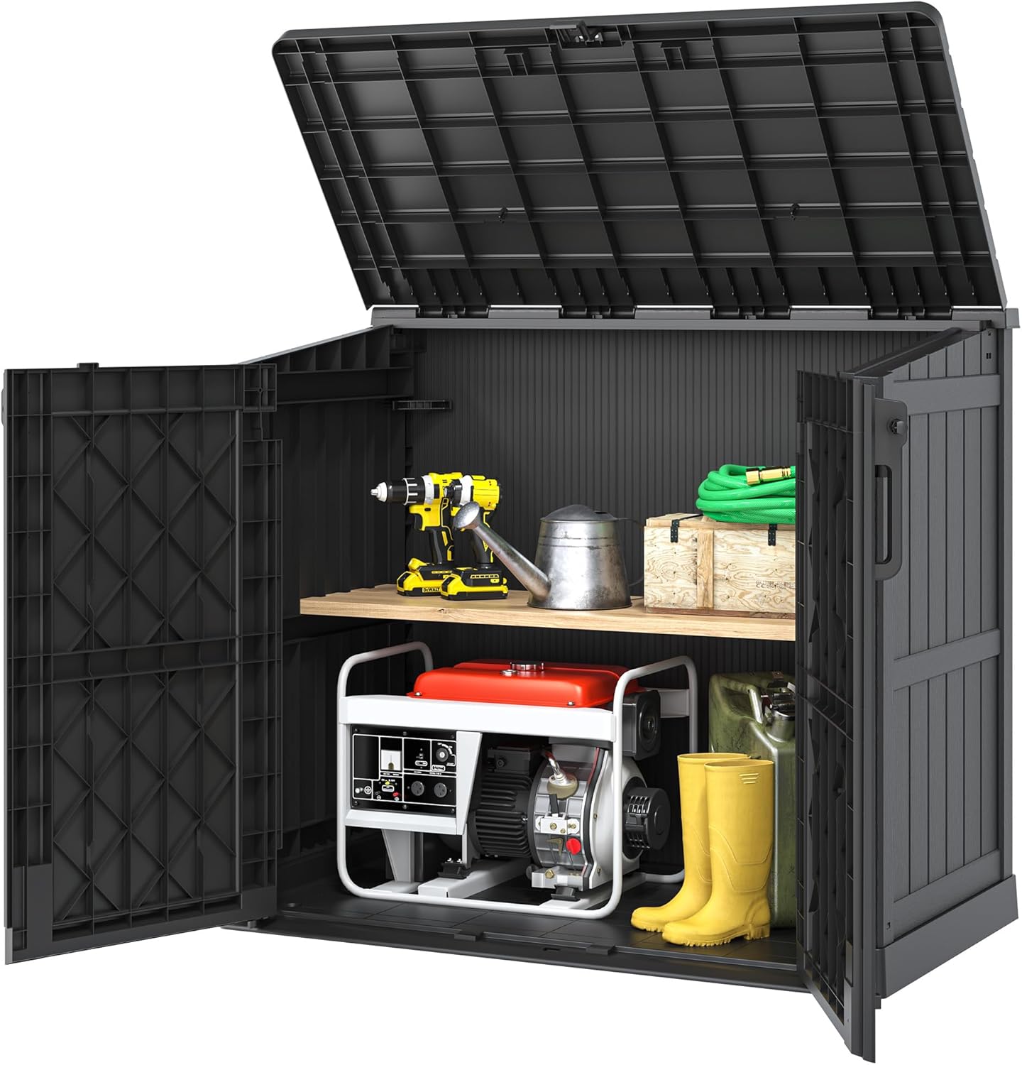 NUNU LAB Outdoor Storage Cabinet 36 Cu.Ft Garden Storage Shed Waterproof Lockable for Garden Hoses, Generator, and Lawn Mower