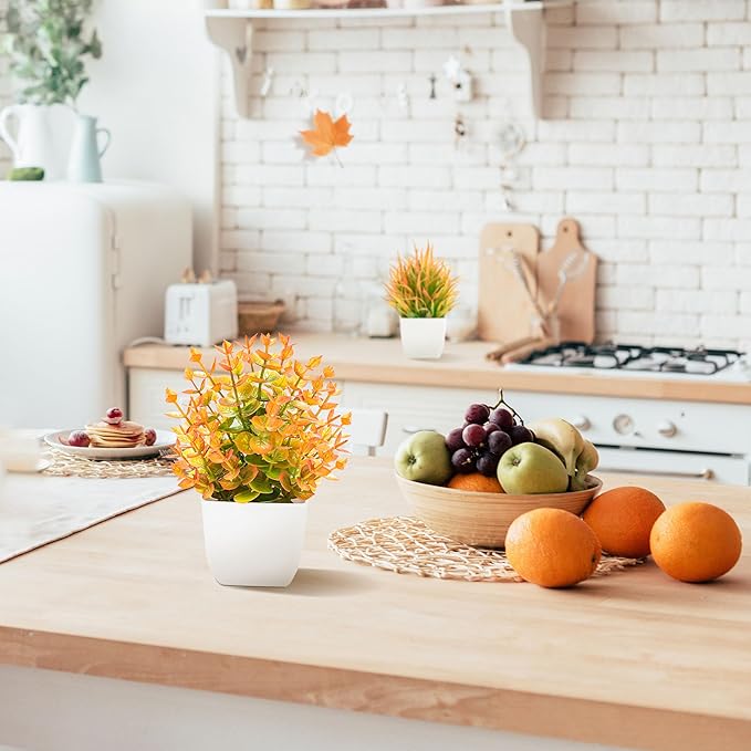 Der Rose 2 Pack Small Fall Fake Plants Mini Artificial Potted Plants Fall Table Office Decor for Home Desk Bathroom Decoration